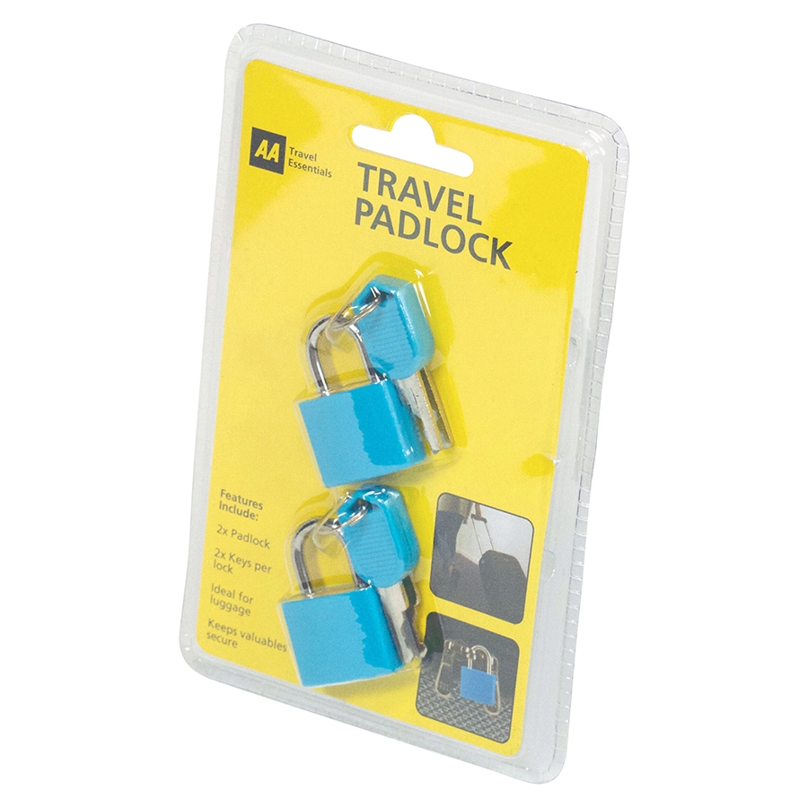 AA Pack Of 2 Blue Padlocks And Keys Travel Holiday Suitcase Gym Security Safety 