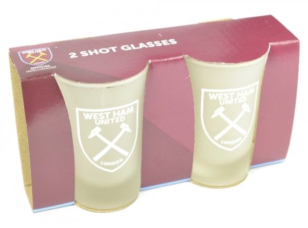 West Ham Frosted Shot Glasses 2 Pack Official Football Merchandise 