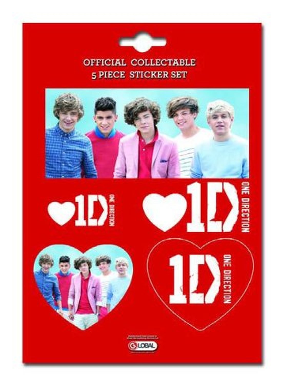 1D One Direction 5 Piece Love Red Heart Sticker Set Band Photo Fan 100% Official