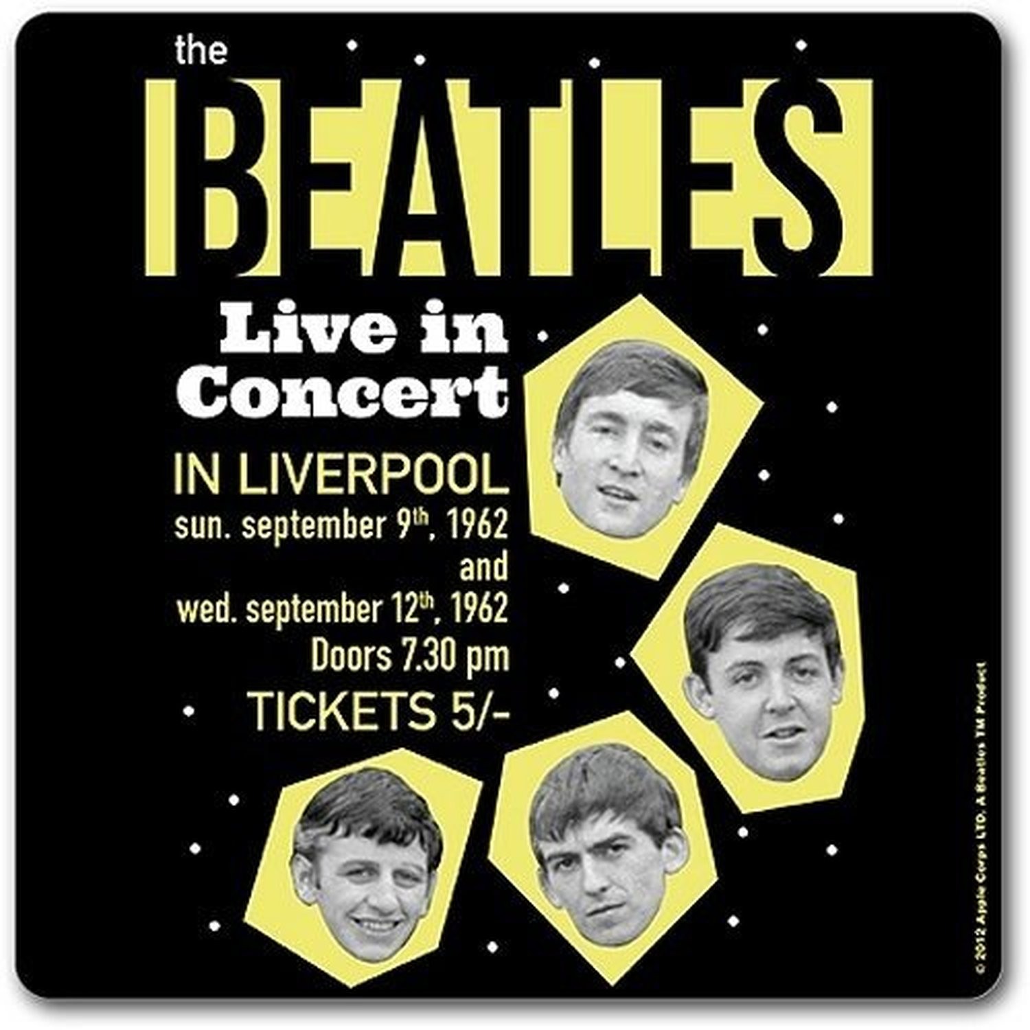 The Beatles Live In Concert Liverpool Single Drinks Coaster Gift Band Album Fan