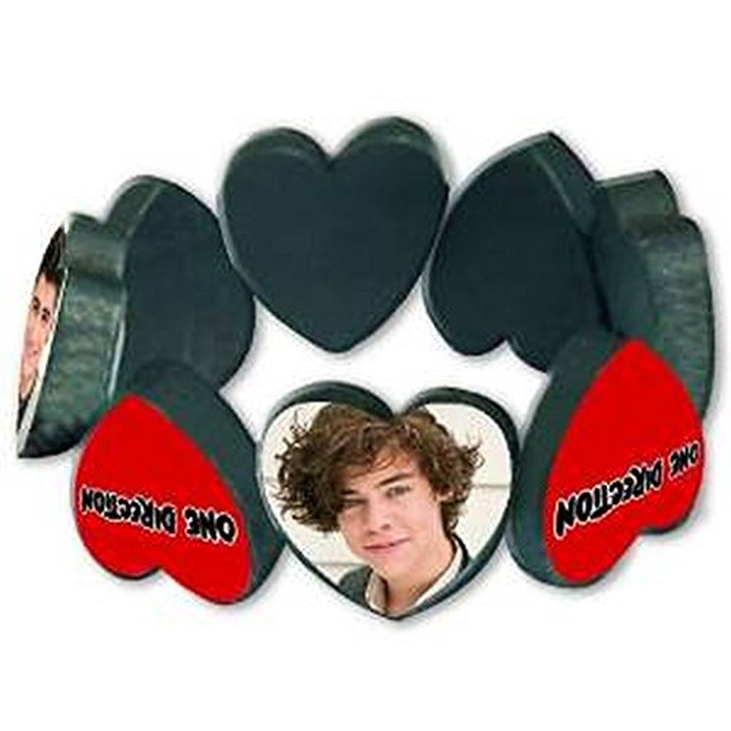 1D One Direction Red Heart Black Expandable Wristband Bracelet Official Gift