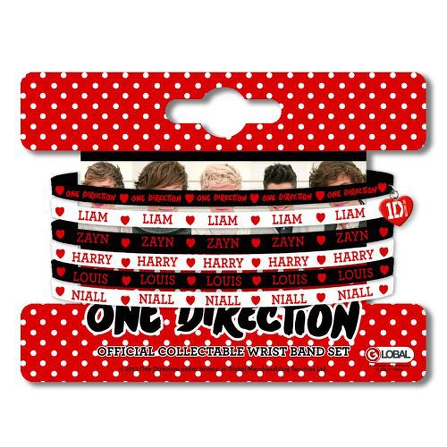 1D One Direction Black White Red 6 Piece Gummy Bracelet Wristband Set Official