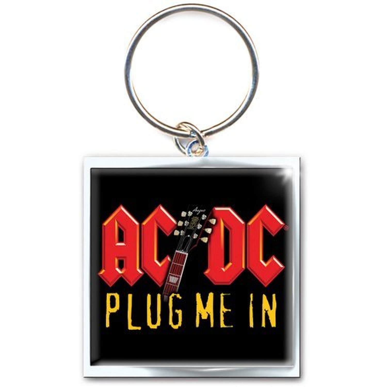 AC/DC Plug Me In Band Logo Square Black Metal Keychain Keyring Fan Gift Official