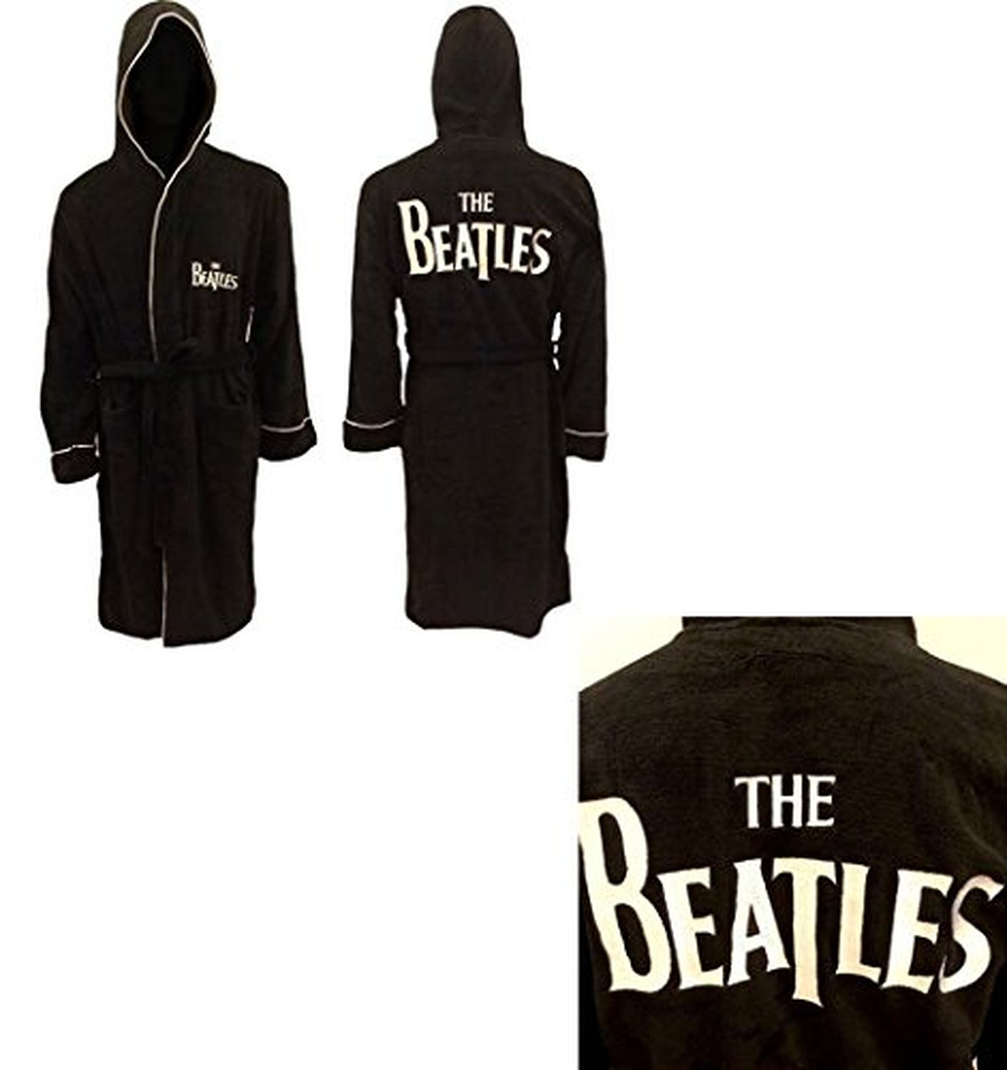 The Beatles Black White Bathrobe Housecoat Drop T Logo Official Licensed Soft