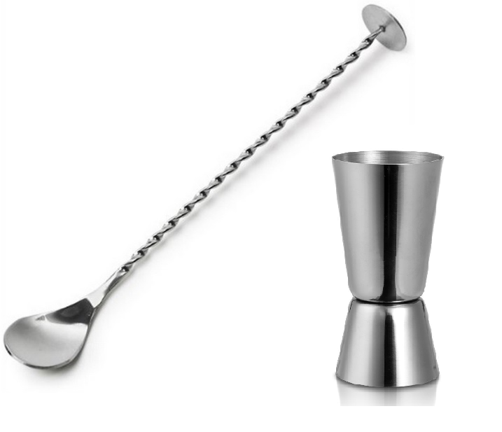 Stainless Steel Stirrer And Double Single Shot Measure Jigger Masher Spoon Mixer