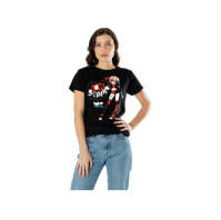 Harley Quinn "Love Stinks" Slogan And Comic Image Ladies Small Black T-shirt 