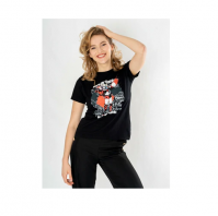 Harley Quinn "Graffiti" Comic Image And Graffiti Backdrop Ladies Medium Black T-Shirt 