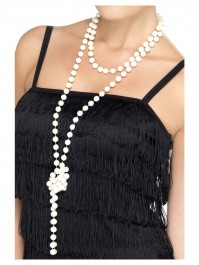 Long White Plastic Pearl Necklace Fancy Dress Costume Accessory 20s Flapper