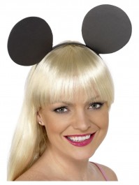 Black Foam Mouse Ears On Headband One Size Adult Costume Halloween Party Fancy