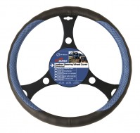 Car Steering Wheel Cover Glove Black Blue PVC 37-39cm Universal Easy Fitting
