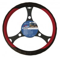 Car Steering Wheel Cover Glove Black Red PVC 37-39cm Universal Easy Fitting