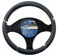 Car Steering Wheel Cover Glove Black Chrome PVC 37-39cm Universal Easy Fitting