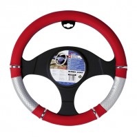 Car Steering Wheel Cover Glove Red Silver Grey Chrome PVC 37-39cm Universal Fit