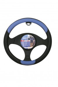 Car Steering Wheel Cover Glove PVC Skorpio Blue Black 37-39cm Universal Easy Fit