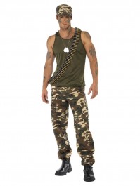 Deluxe Khaki Camo Costume Halloween Fancy Dress Mens Male Army Soldier Adult