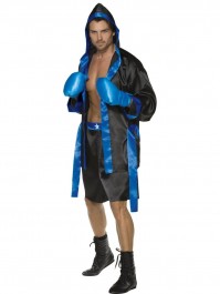 Mens Medium Blue And Black Boxer Costumes Halloween Fancy Dress Party Fighter
