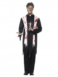 Medium Zombie Priest Black Costume Mens Adult Costumes Halloween Fancy Dress Party 