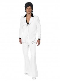 70s White Suit Costumes Mens Adult Halloween Fancy Dress Disco Fever Retro Dance
