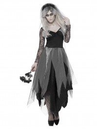 XXLarge Black Graveyard Bride Ladies Women Adult Halloween Costume Fancy Dress Party