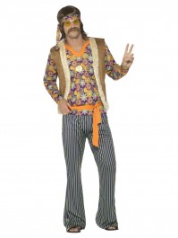 Large 60s Singer Mens Male Halloween Costumes Fancy Dress Hippie Stag Do Party