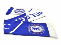 Chelsea FC Football Club Blue White Vertigo Crest Bar Jacquard Scarf Fan Official