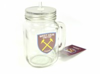 West Ham United Utd Mason Jar 500ml Straw Summer Screw Lids Football Glass Gift