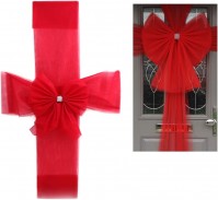 Red Diamante Front Door 45cm Bow Christmas Xmas Decoration Knot With Tulle Hang