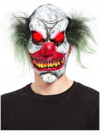 Evil Clown Light Up Eyes Latex Overhead Mask Unisex Halloween Costume Fancy Dress