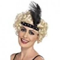 Black Flapper Sequined Headband With Goose Feather
