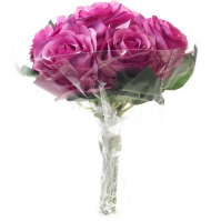28cm Bundle 7 Mauve Roses Ribbon Tied Cello Wrapped Artificial Fake Home Wedding