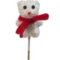 Snow Glitter Bear 8cm Wooden Stick with Scarf Red White Christmas Decoration
