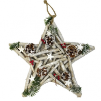 Christmas Star House Large Hanging Wooden Cones Natural Decoration Xmas 40cm
