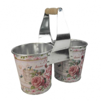 18.5 cm Double Bucket with Handle Round Pot Shabby Chic Flowers Accessories 