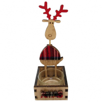16cm Wooden And Glass Tealight Holder Tartan Christmas Decoration Xmas Natural 
