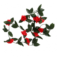 8ft Red Rose Leaf Garland Dark Green Plastic Artificial Flowers Decor Valentines