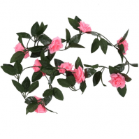 8ft Pink Rose Leaf Garland Dark Green Plastic Artificial Flowers Decor Valentines