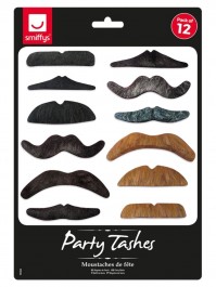 Smiffys 12 Pack Of Party Tashes Moustaches Fancy Dress Comedy Assorted Designs
