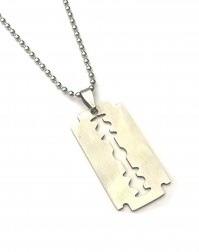 Razor Blade Pendant Necklace Chain Dog Tag Silver Stainless Steel By AoE Performance