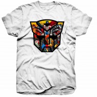 Transformers Autobot Shield Montage Print White Hasbro Mens T Shirt Cotton Official Small