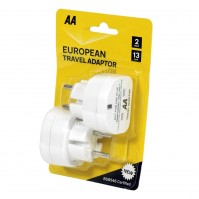 AA European White Plug Adaptor Twin Pack Travel Holiday Socket Power Converter