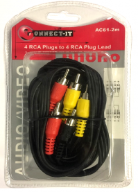 4 RCA Male Plugs to 4 RCA Male Plug Lead Cable TV Audio Sound Video 