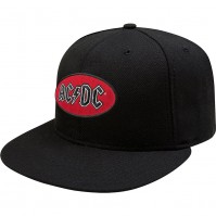 ACDC Official Black Snapback Cap With Red Oval Logo Flat Peak Unisex Mens Hat