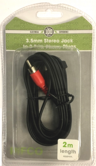 3.5mm Stereo Jack To 2 RCA Phono Plugs Audio Cable Lead Video 