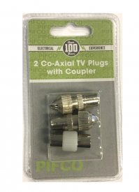2x  Co-axial TV Plugs Male with Coupler TV Aerial Socket Connector