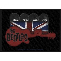 The Beatles Guitar & Union Jack Logo Band Iron Sew On Patch Badge Official