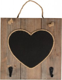 Ashley Farmhouse Heart Chalkboard Hooks Rustic Wood Jute String Hanging