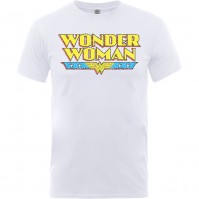 DC Comic Originals Wonder Woman Logo Crackle Mens White T Shirt Retro XLarge