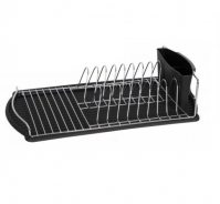 Urban Living Chrome Black Dish Drainer With Drip Tray & Cutlery Kitchen Rack