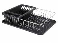 Urban Living Chrome Black Dish Drainer With Drip Tray & Cutlery Removable Kitchen 