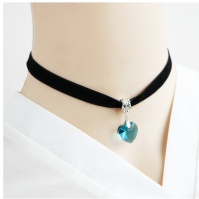 Blue Heart Velvet Choker Necklace Chain Pendant Ladies Girls Goth Tattoo Lace